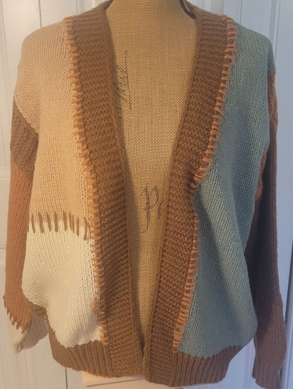 Boutique Fall Patchwork/ColorBlock Open-Front Cardigan, NWT, Sz S/M - Gorgeous🍂